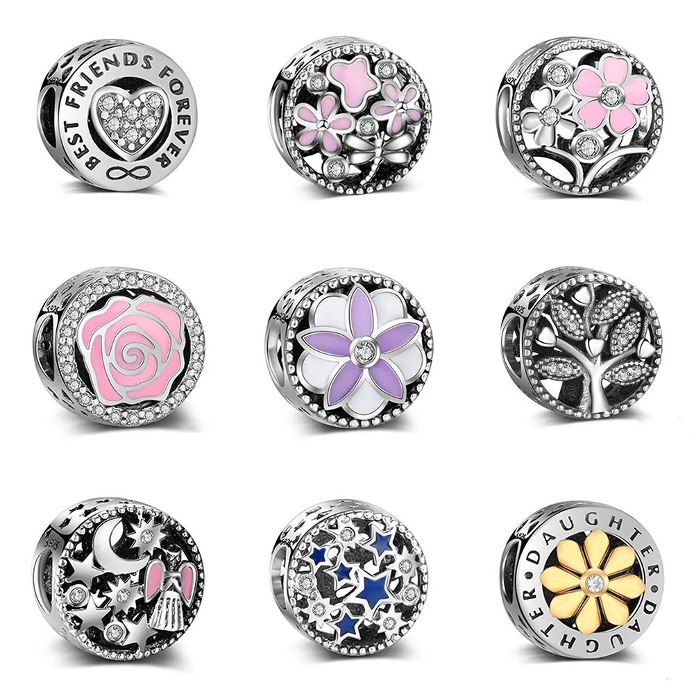 

Authentic 925 Sterling Silver Bead Fashion Flower Crystal Glaze Beads For Original Pandora Charm Bracelets & Bangles Jewelry