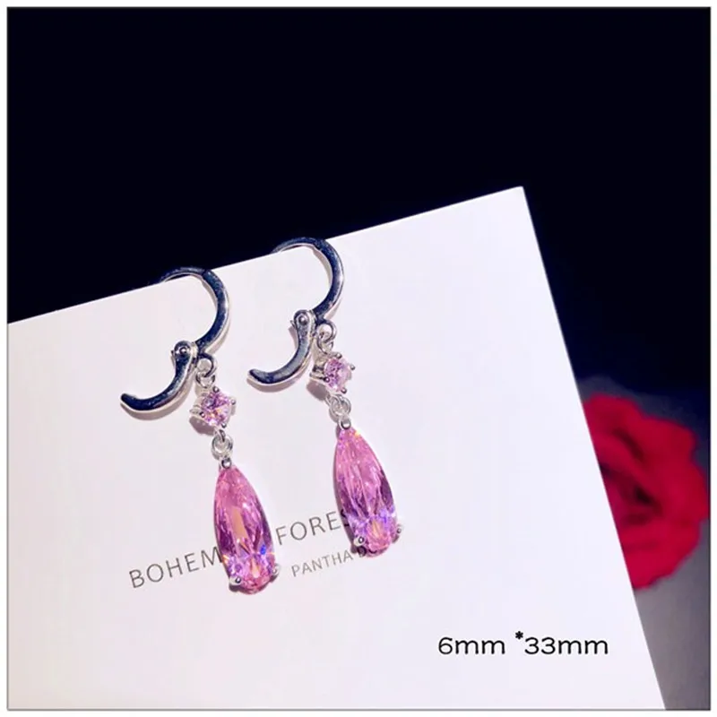 Серьги-капли из стерлингового серебра S925 пробы для женщин с розовым кубическим цирконием, длинные милые Винтажные серьги-капли для невесты на свадьбу, хорошее ювелирное изделие