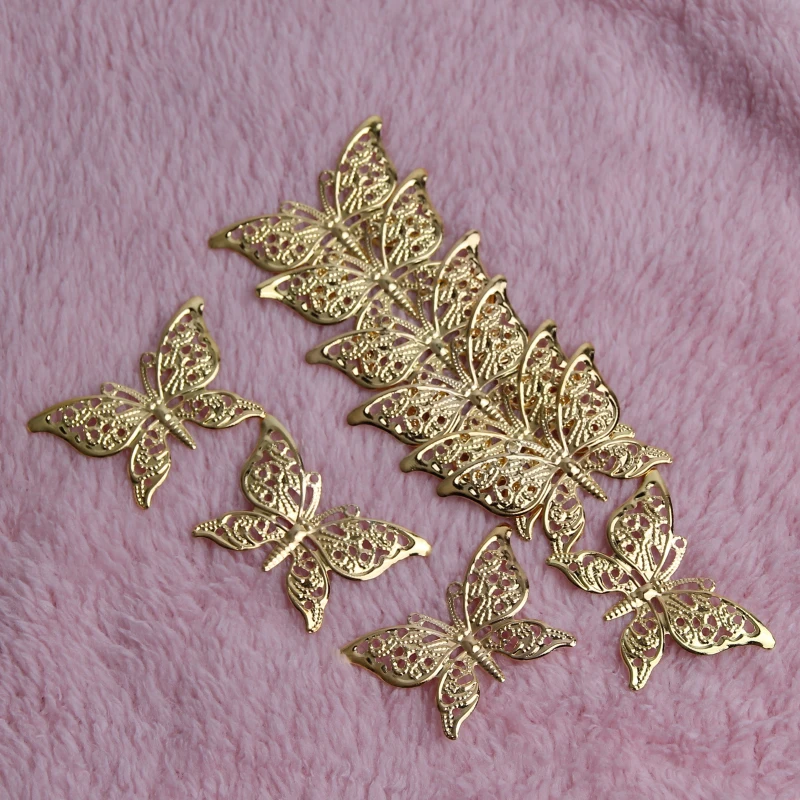 

Butterfly Filigree Wraps Golden Color Plated Metal Connectors Crafts 39x25mm Charms For Making Jewelry DIY Accessories Pendants