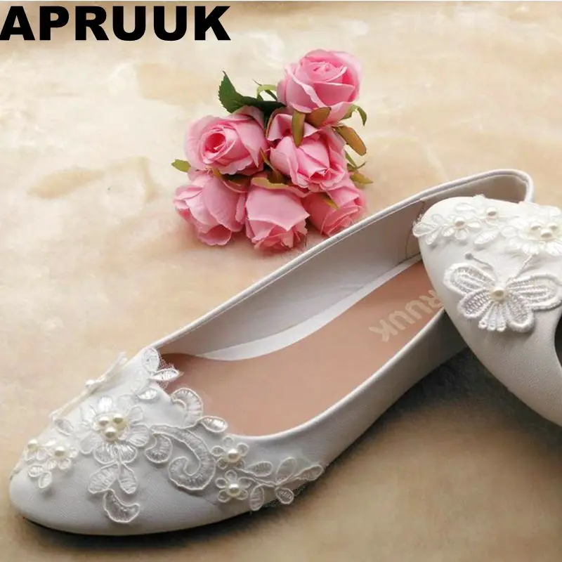 

SALES PROMOTION! Lace flats shoes women handmade plus size round toes slip on lady female wedding flats shoes in stock