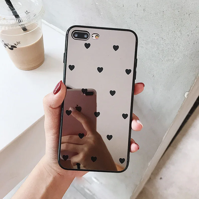 New Luxury Heart Letter Mirror Case for iPhone 11 Pro X XS Max XR Soft Cover Coque 8 7 6 6S Plus Makeup Girl |