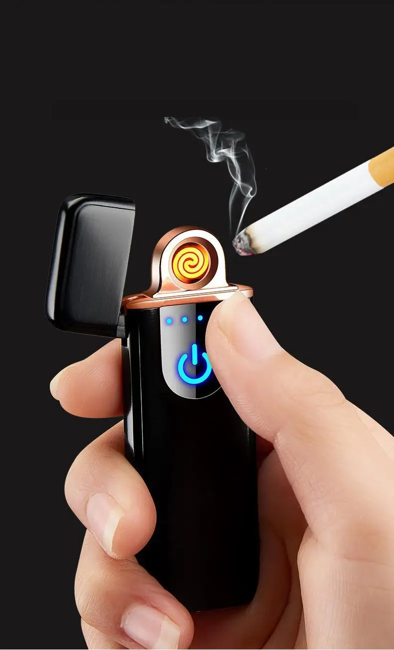 Тонкая usb-зарядка зажигалка с сенсорным экраном зажигалки для электронных сигарет маленькая перезаряжаемая электрическая зажигалка ветрозащитный подарок для мужчин