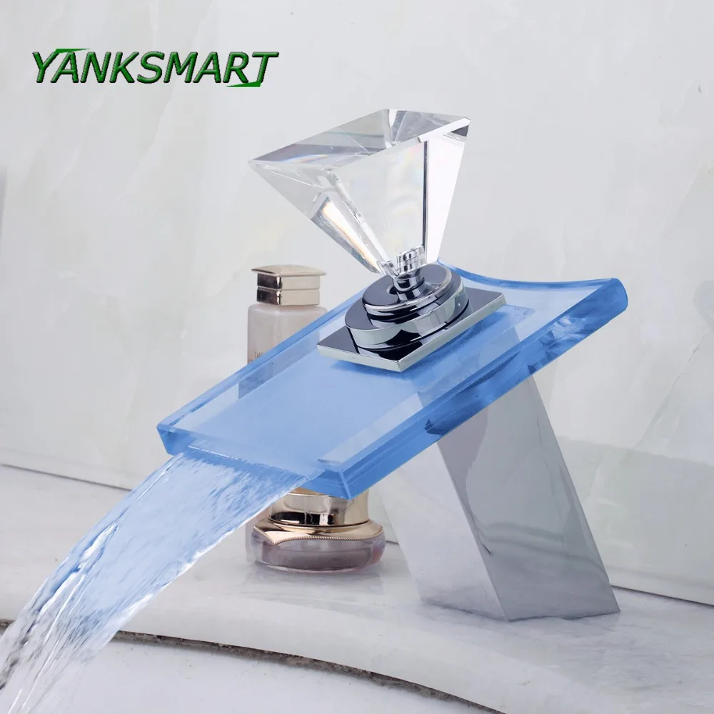 YANKSMART ванная комната LED раковина кран Водопад Стекло латунь хромированные
