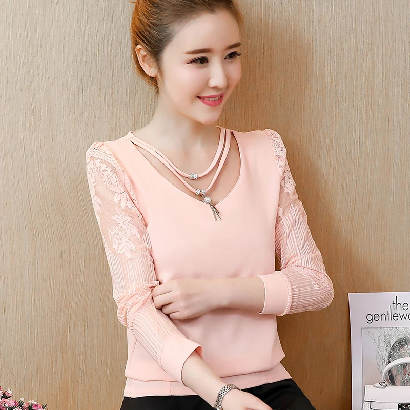 Для женщин летние женские топы шифоновые рубашки Sexy V шеи Blusa Feminina баски Кружева