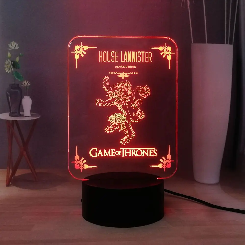 Бесплатная доставка светодиодный 3D оптический ночное освещение в доме LANNISTER Игра