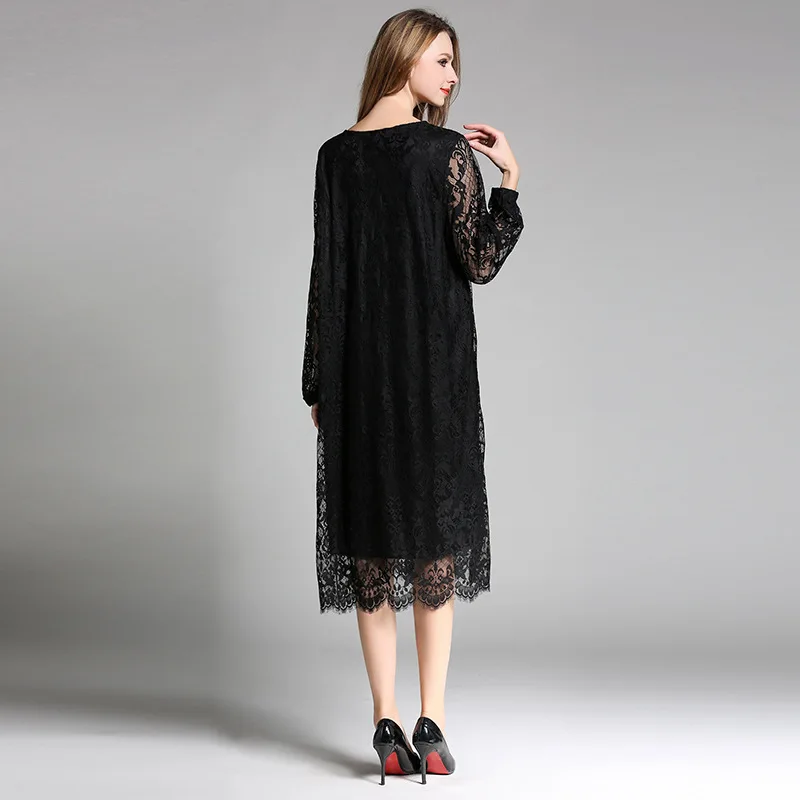 ASYMSAY European 2017 Spring Clothes New Long Lace Dress Hollow Out Embroidery Loose Plus Size Red Gray Black Dresses AC9526 | Женская