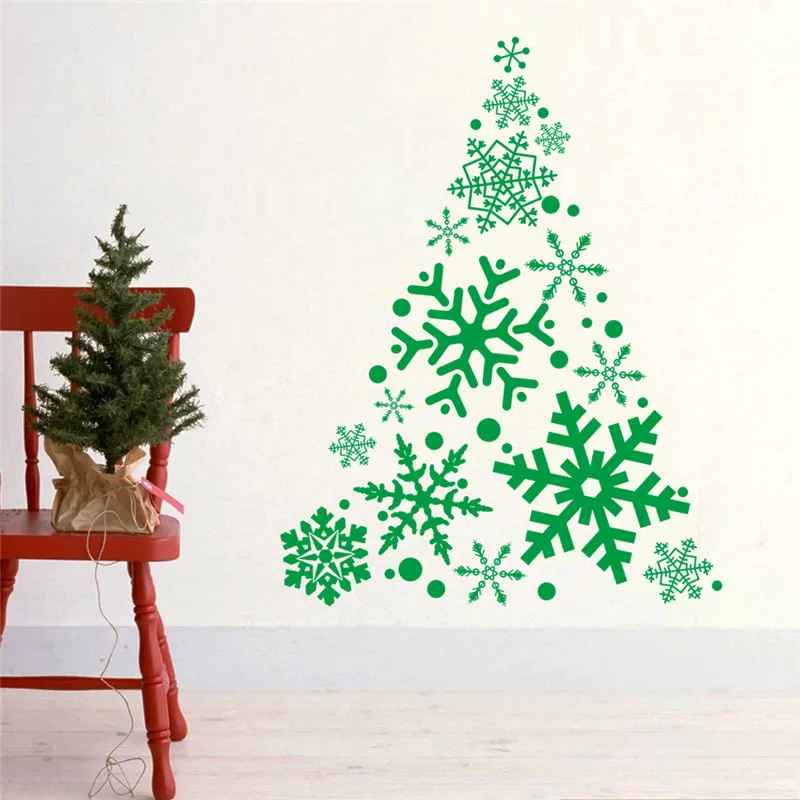 Наклейки на стену в форме дерева со снежинками для магазина офиса дома украшения