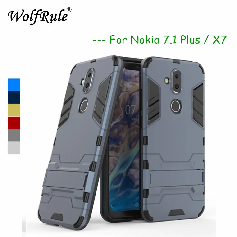 Чехол wolfrole для Nokia 7 1 Plus мягкий резиновый + пластиковый чехол с подставкой 8
