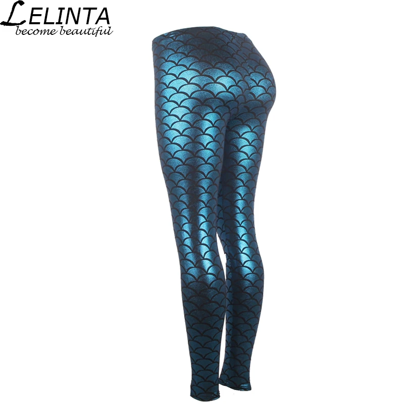 Lelinta 3D принт Леггинсы для женщин Blue Fish Весы цифровой печати Кальсоны йоги высокой