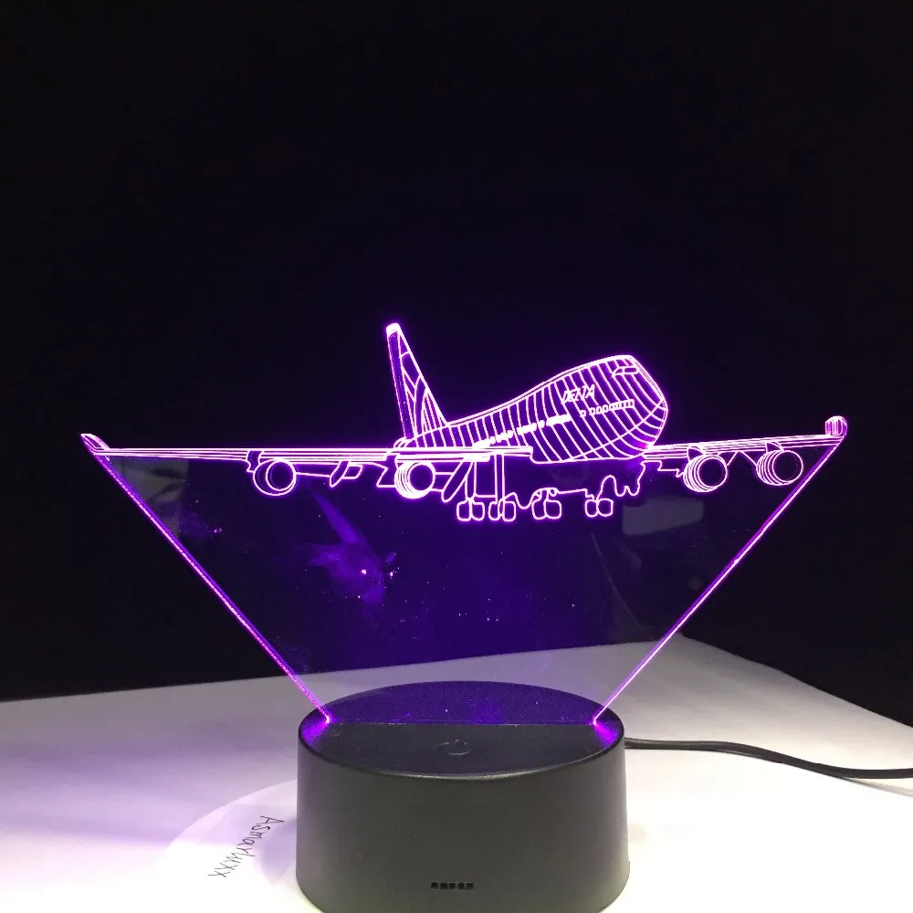 Летающий большие крылья самолет A380 3D лампа RGB светодиодные лампы настроение 7