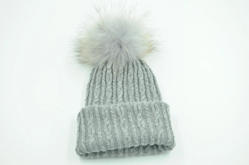 Вязаная Шерстяная Шапка из натурального меха енота, шапка с помпоном для женщин и девочек, новинка, осенняя, весенняя, зимняя женская меховая шапка