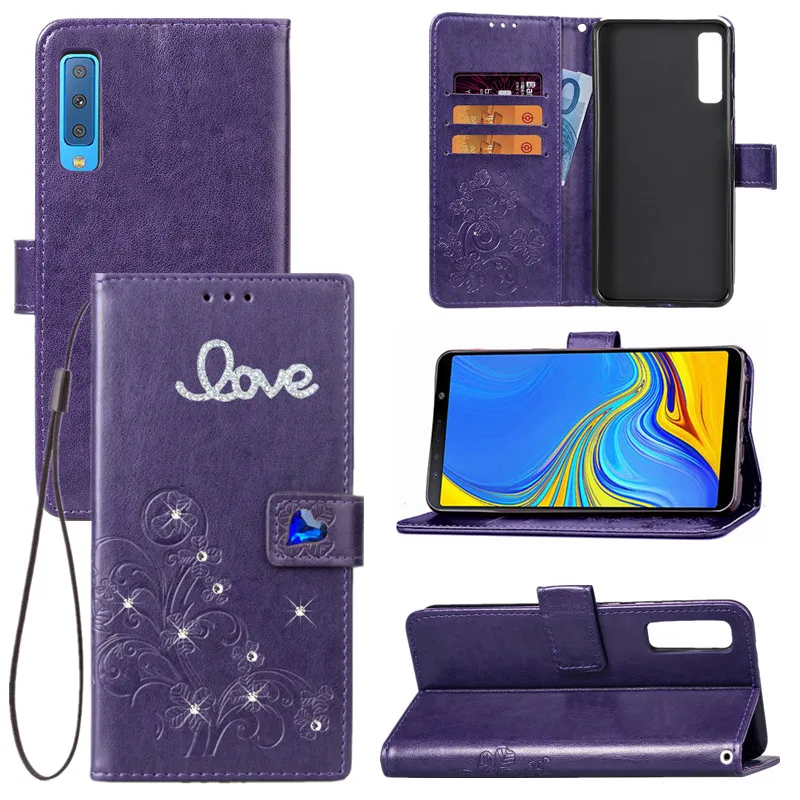 Чехол для Samsung Galaxy A7 2018 A750 A6 A8 Plus A80 A70 A50 M40 Love flower Ударопрочный Мягкий кожаный чехол