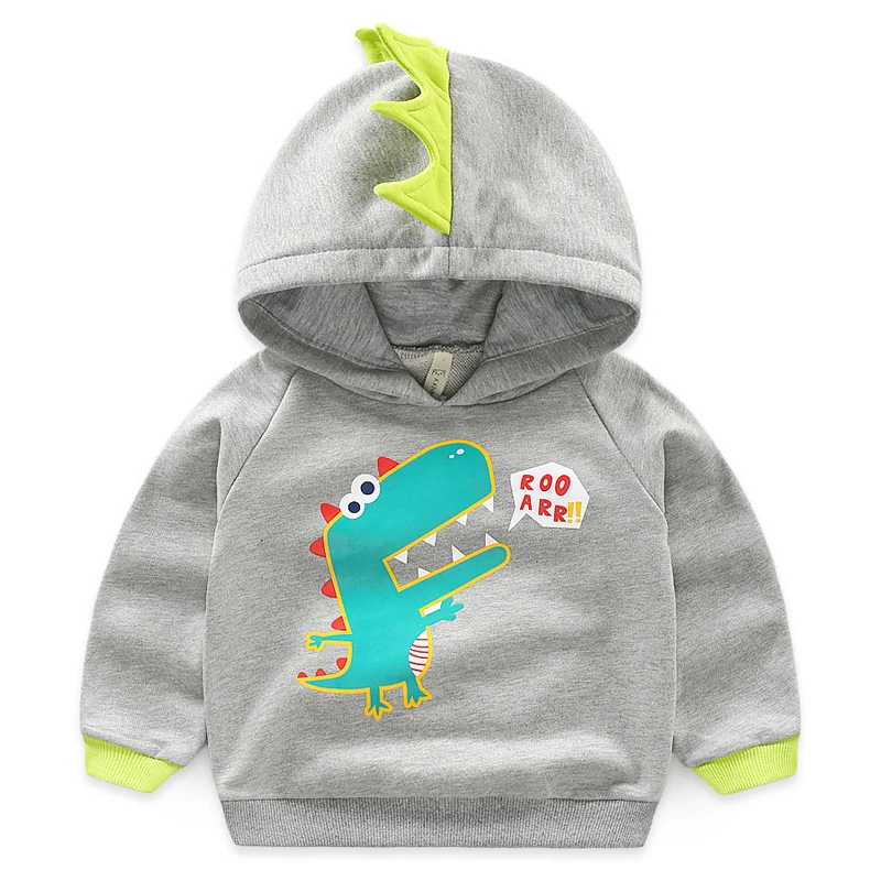 BINIDUCKLING/Модная детская одежда в Корейском стиле для маленьких мальчиков, худи весна-лето, свитер с принтом динозавра из мультфильма, пуловер - Цвет: gray