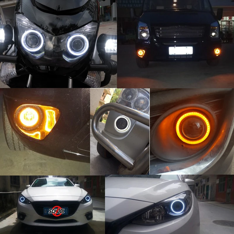 Niscarda 2x80 мм для вождения, белый указатель поворота, желтый светодиодный, с углами, галогенные кольца, переключающий светильник, автомобильный головной светильник, автомобильная лампа