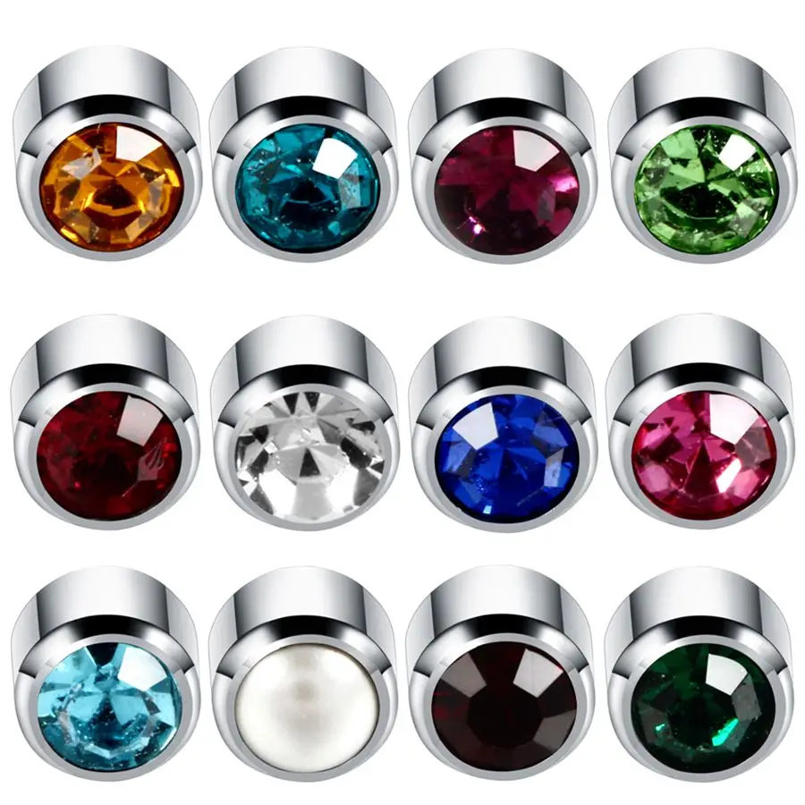 Silver v Mixed Gem 12 пар стальных серьги-гвоздики пирсинг для пистолета камень рождения драгоценный камень ухо серебряные серьги-гвоздики золотые серьги ушной хрящ ювелирные изделия для тела - Окраска металла: Silver v Mixed Gem