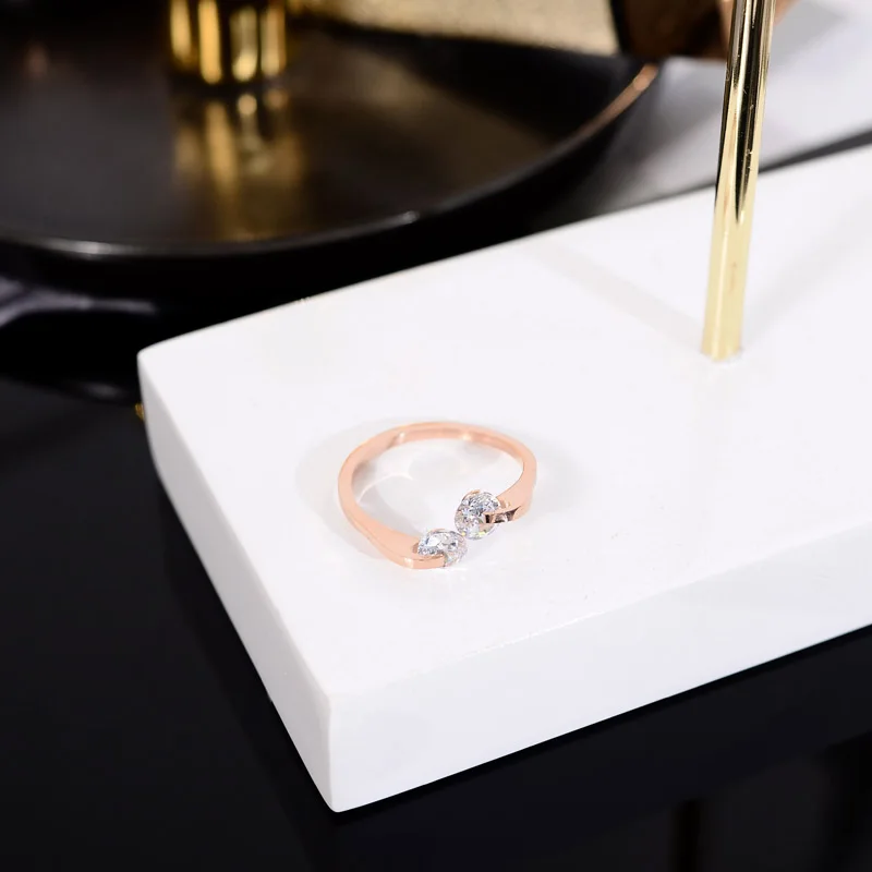 YUN RUO модное обручальное кольцо с двойным цирконием для пары розы золотистого