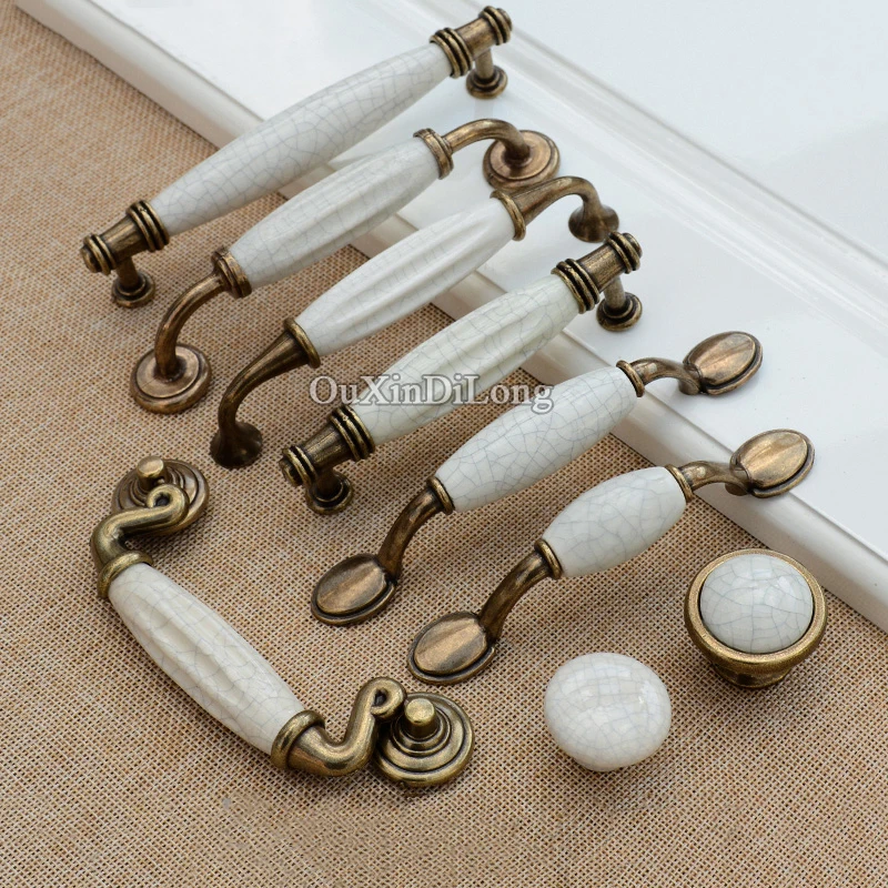 Retro Vintage 10PCS European Kitchen Door Handles Ceramic Crack Cupboard Wardrobe Drawer Wine Cabinet Pulls and Knobs | Обустройство