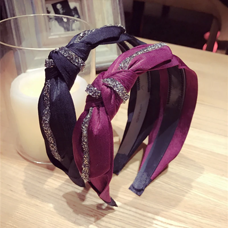 

2017 New Handmade Girls hair ornaments knotted cloth diamond headband hoop Fashion crystal hairband headband for women headdress