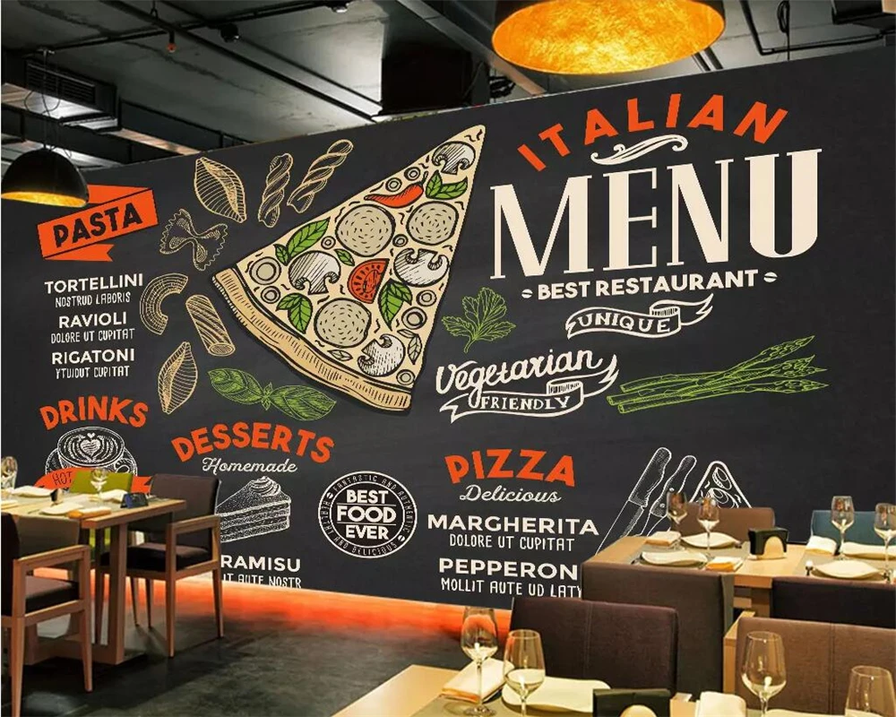 beibehang Wallpaper mural hand-painted blackboard restaurant pizza shop background wall 3d wallpaper food tooling | Обустройство дома