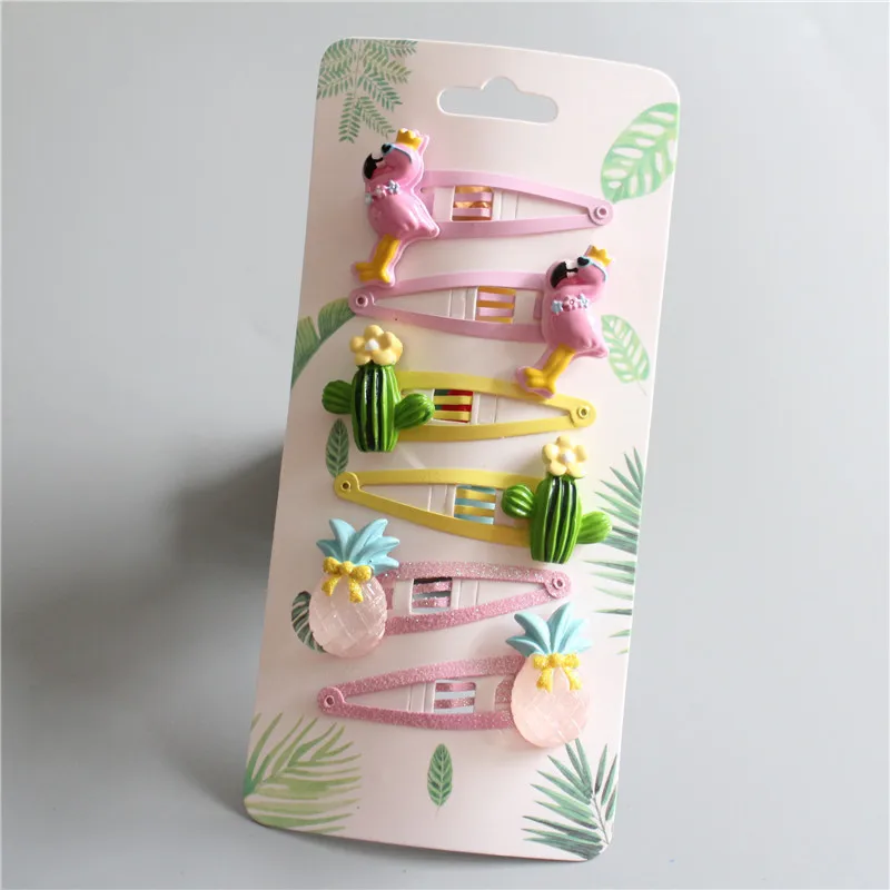Детские заколки для волос в виде фламинго ананаса кактуса 6 шт.|girls hair accessories|hair