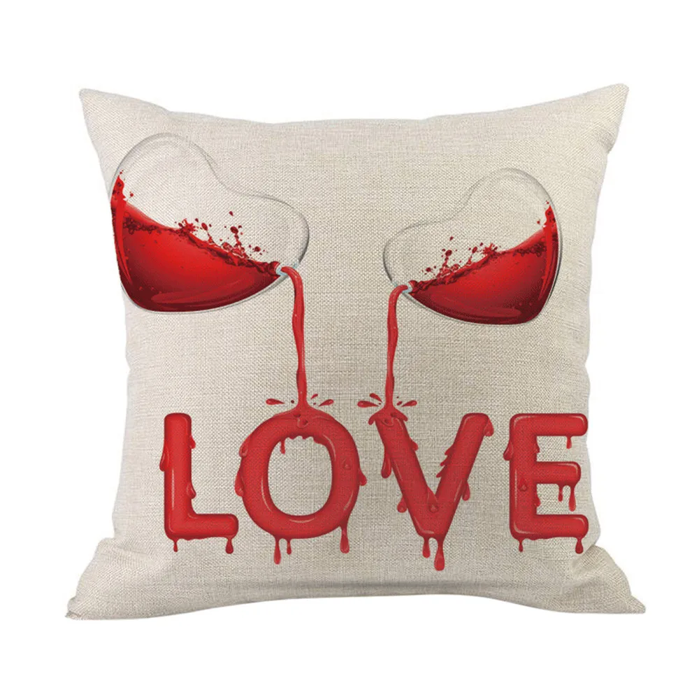 Подушка с надписью Happy Valentines Day 45*45 см, хлопковая льняная Наволочка на День святого Валентина, декоративная наволочка для пары