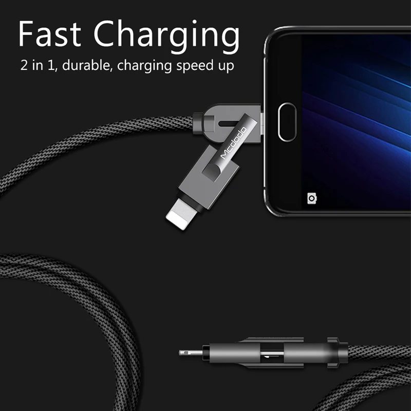 Mcdodo 2 в 1 кабель Lightning USB для iPhone 7 Micro Samsung Xiaomi Huawei Быстрая зарядка 5s 6s кабель|2 in 1|usb 12