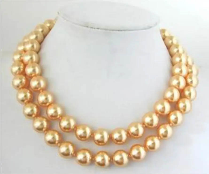 

FREE shipping> >>>>Charming!10mm Gold South Sea Shell Pearl Necklace 32"AAA+0088