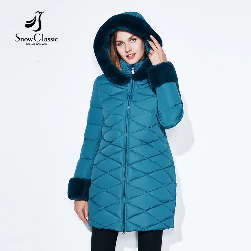 SnowClassic Winter Women Coat Jacket Woman Parka Long Теплый воротник высокого качества / рукав Зимний