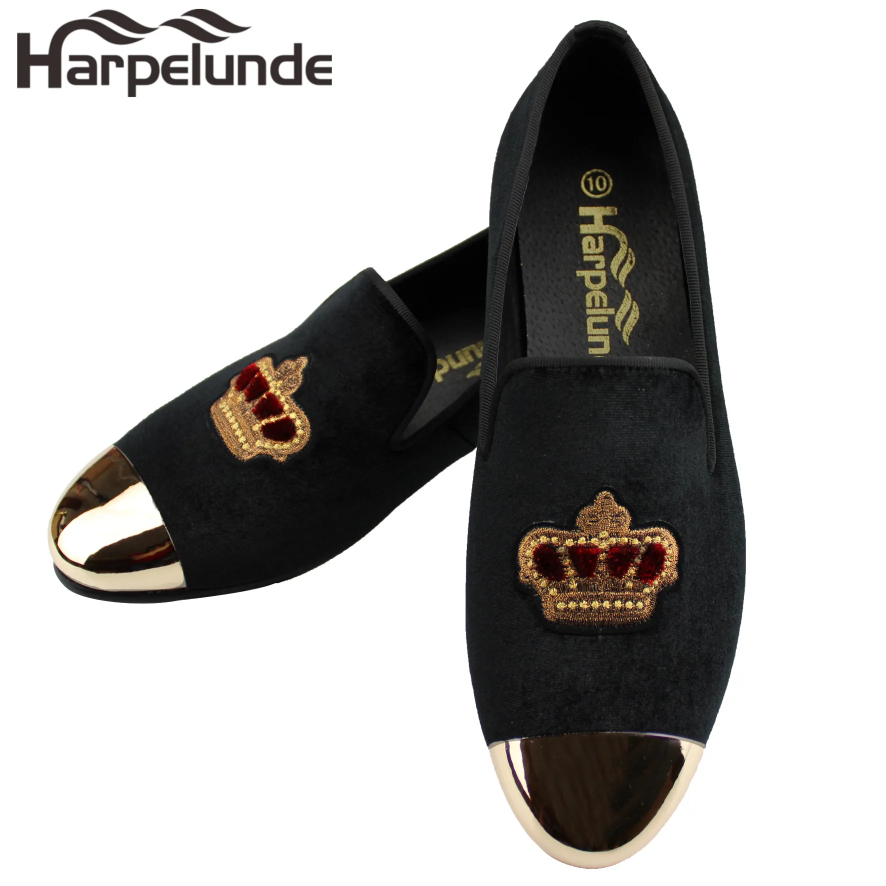 Harpelunde/Мужская официальная обувь Черные бархатные лоферы с медным носком|Туфли| |