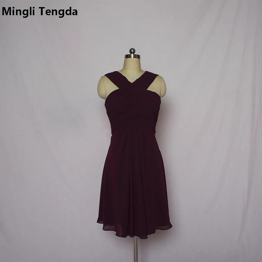 Mingli Tengda Purple/Black Bridesmaid Dresses 2018 Short Halter Dress Backless Chiffon Wedding Party for Women | Свадьбы и торжества