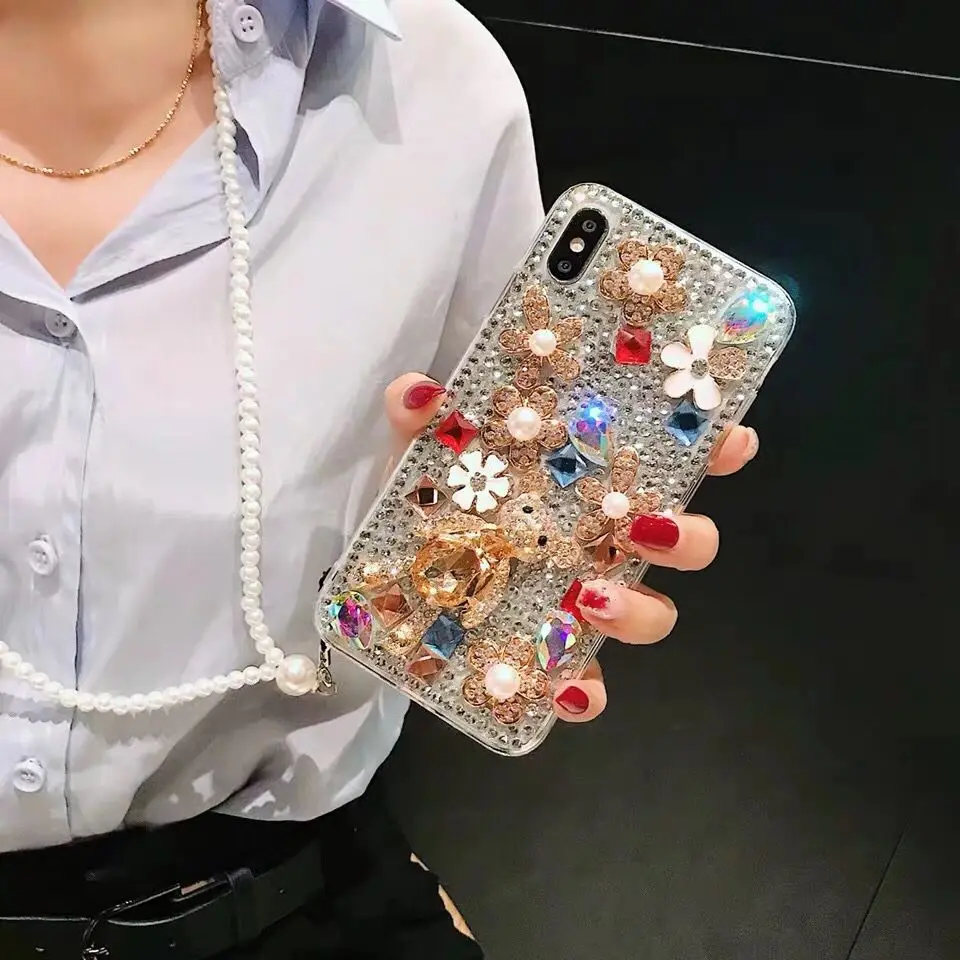 Прекрасный Роскошный чехол с жемчужинами и цветами для iphone XS Max XR X 7 6 S 8 Plus