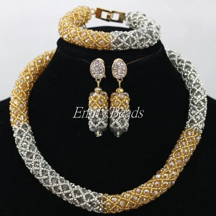 Свадебный комплект ювелирных изделий цвета серого шампанского лучший