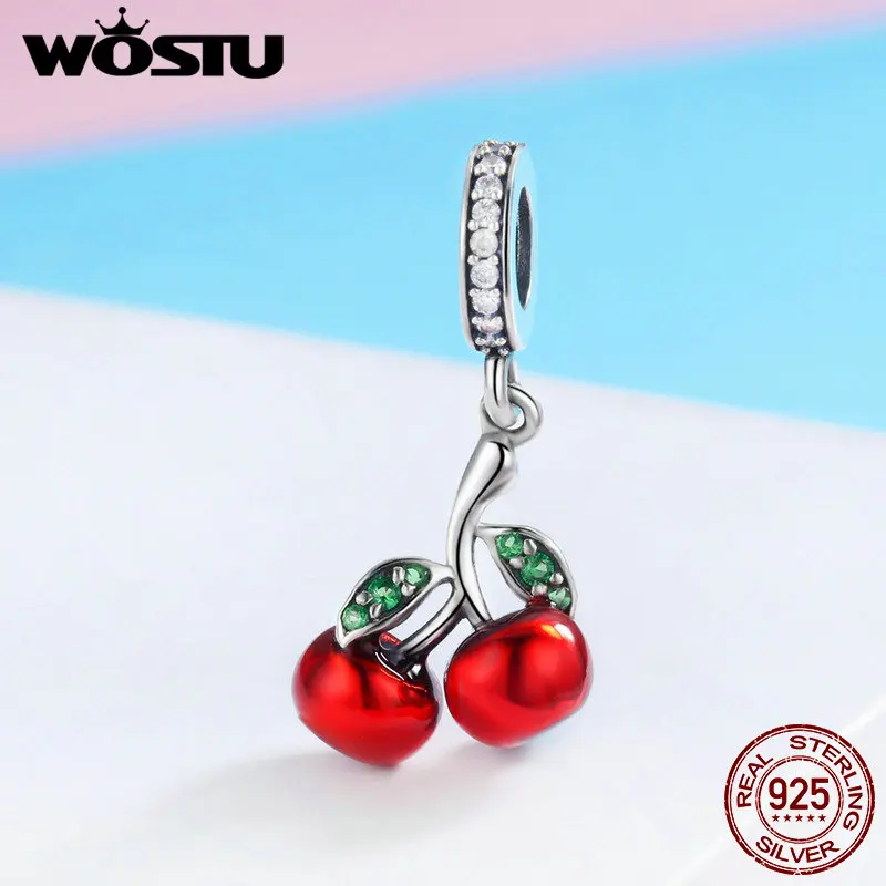 WOSTU высокое качество Настоящее серебро 925 пробы красная вишня подвеска амулеты