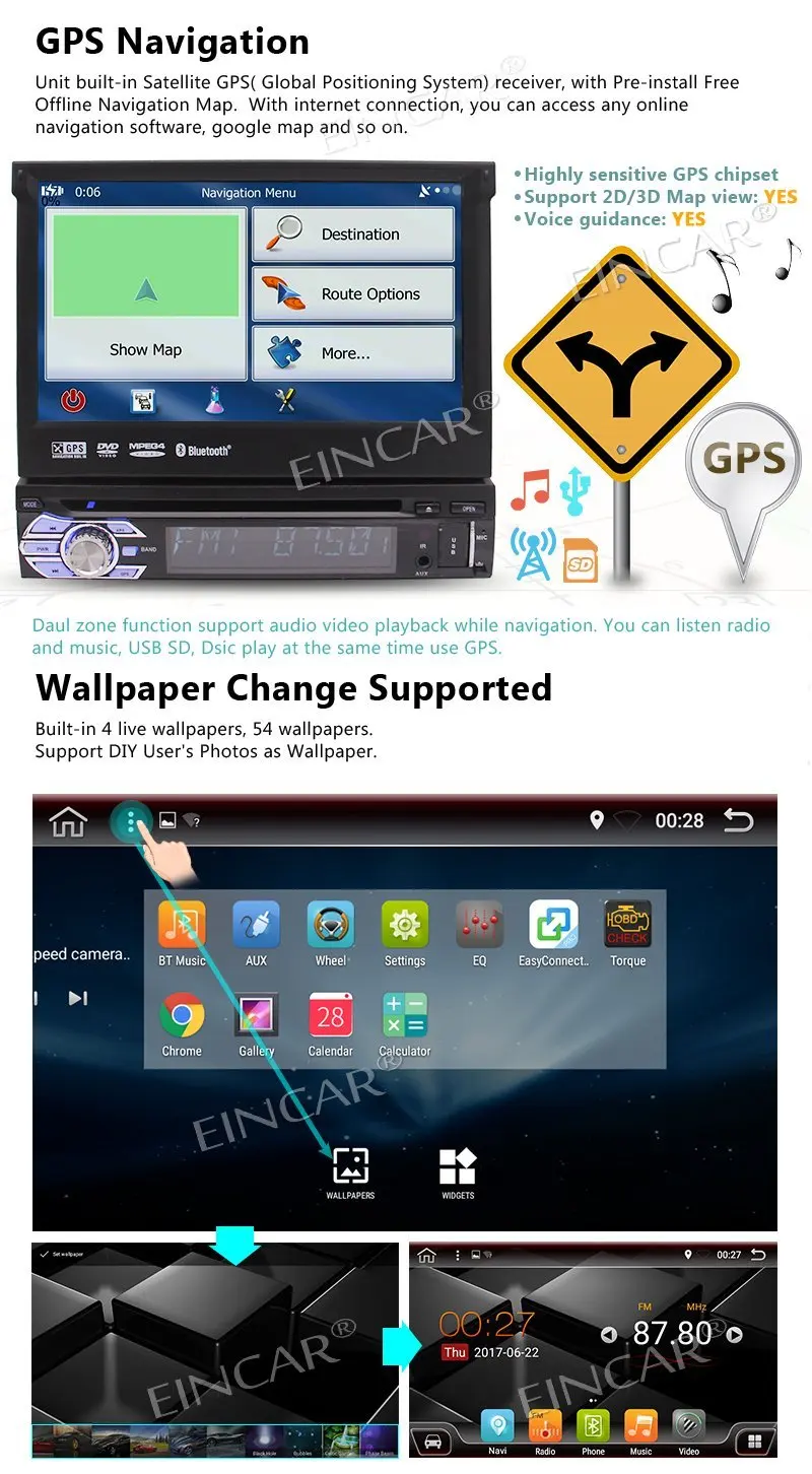 1 DIN Android 6 0 Автомобильный стерео приемник Bluetooth gps навигация Wi Fi Веб просмотр