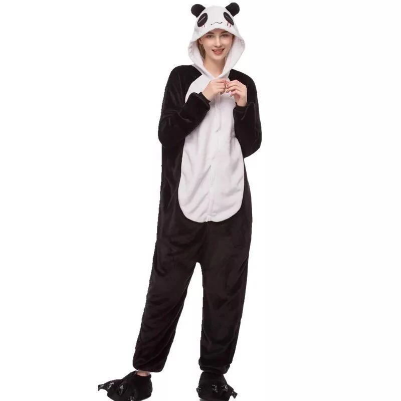panda Зимние пижамы с единорогом, стежка, пижама с животными, пижама Кигуруми для женщин и мужчин, унисекс, фланелевая ночная рубашка для взрослых, комплекты домашней одежды - Цвет: panda