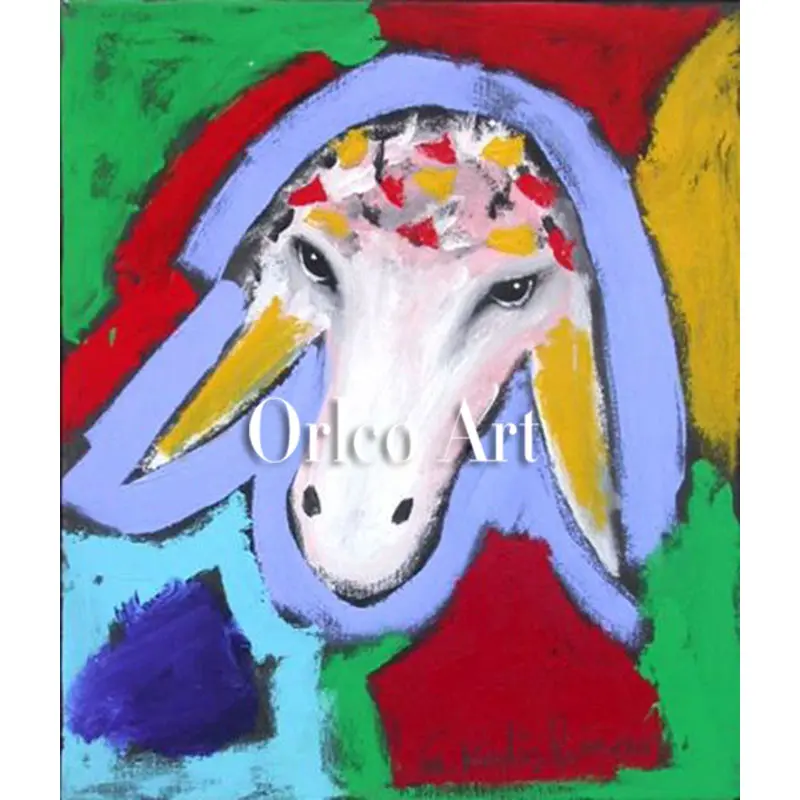 Hand Painted Sheep Head Menashe Kadishman Art Imitation Painting Reproduction Animal Oil on Canvas for Room Decor Color | Дом и сад