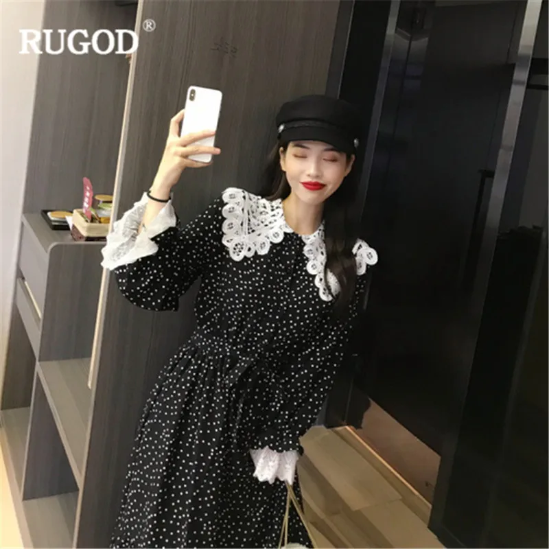 Женское кружевное платье RUGOD повседневное плиссированное средней длины с