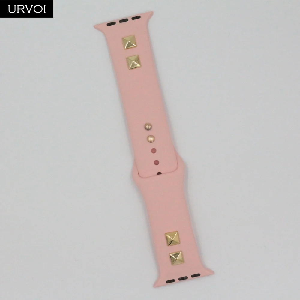 Soft pink Спортивный ремешок URVOI для Apple Watch series 5 4 3 2 1, силиконовый ремешок с заклепками для iWatch, мягкий Сменный адаптер AW 38 40 42 44 мм - Цвет ремешка: Soft pink