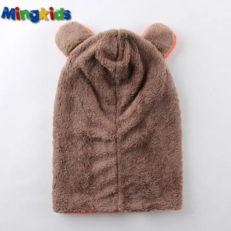 Mingkids шапка девочка мальчик осень зима теплая плюшевые снуд Hat шарф защита ребенка