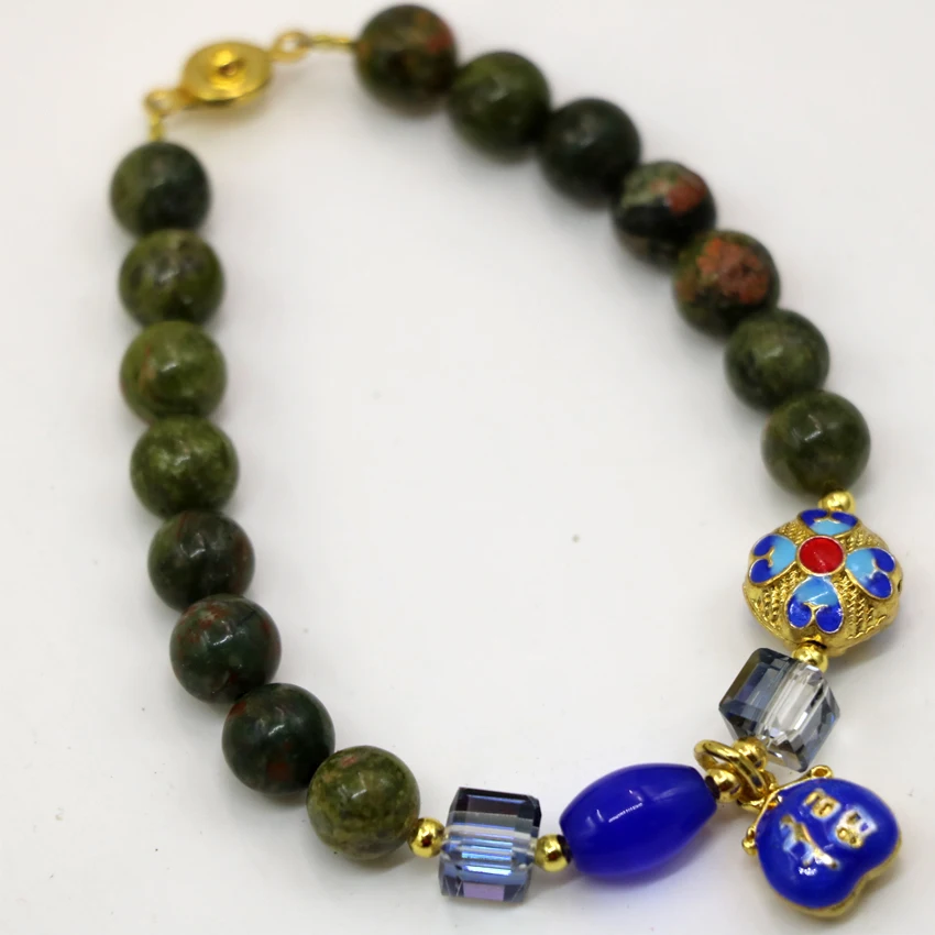 Горячие продажи природного Unakite 8 мм круглые бусины браслеты для женщин Подарки Кристалл В ролях глаза перегородчатой Уникальные DIY ювелирных 7.5 дюймов B2943