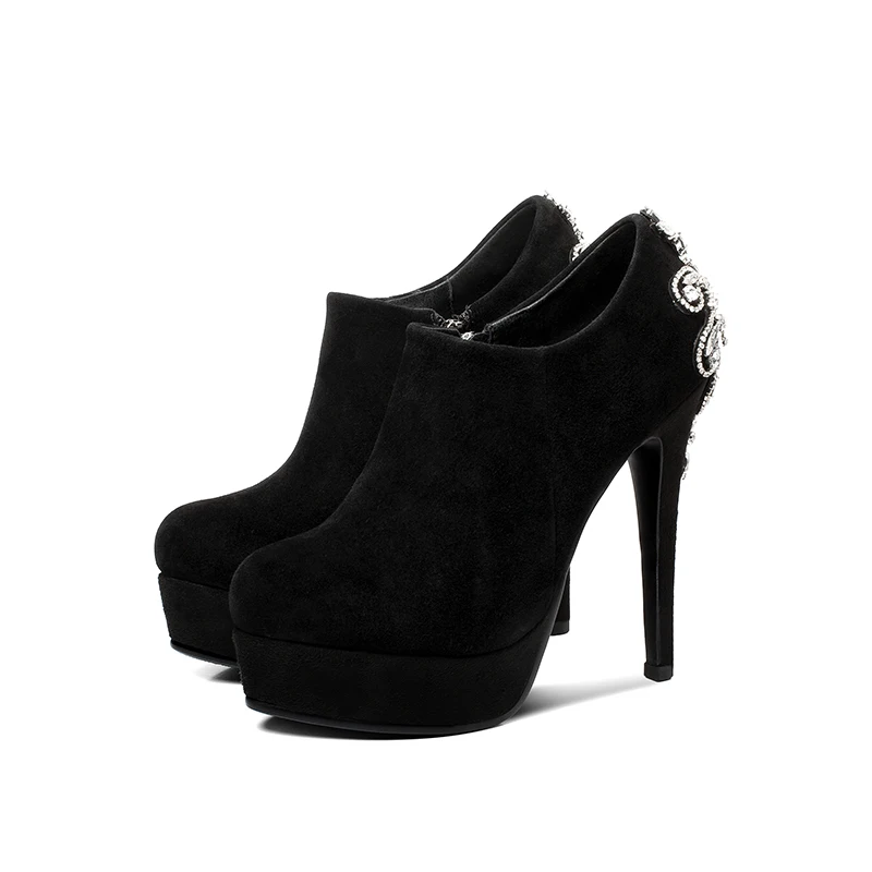 

European party style round toe genuine leather suede pumps rhinestone zipper platform so kate high heels women's shoes