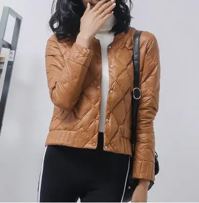 Caramel color 90% белый утиный пух, зимняя куртка, ультра легкий пуховик для женщин, корейский стиль, тонкий, короткий, портативный, женский жакет, зимний пуховик - Цвет: Caramel color