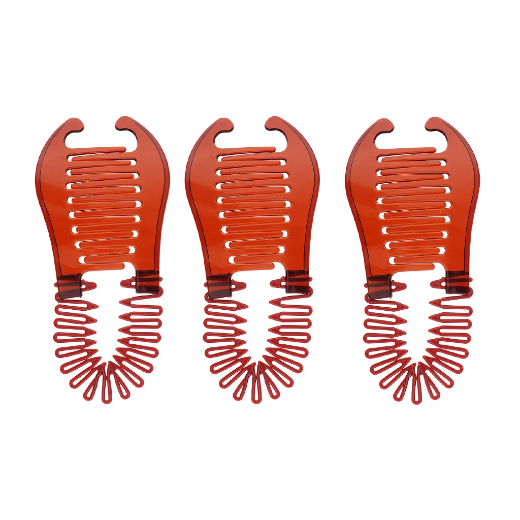 3Pcs Interlocking Banana Combs Hairclip French Side Combs Holder Vintage Soft& Bendable Plastic Updo Hair Clip Elastics Ties