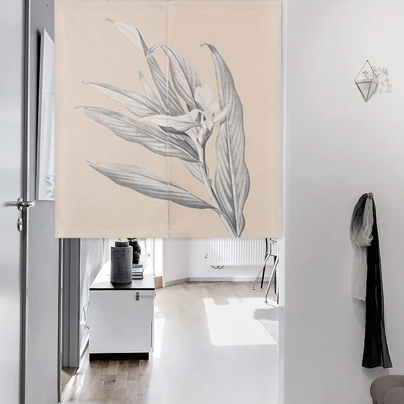 Занавеска на дверь с серыми листьями льняной гобелен для кабинета спальни