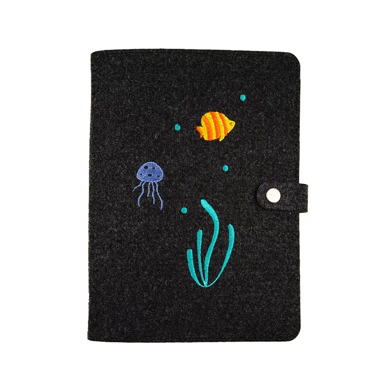 Ocean black Шерстяной фетровый блокнот А5 А6 с вышивкой в виде листьев, стильный ежедневник, бизнес-блокнот, канцелярские товары, офисные принадлежности - Цвет: Ocean black