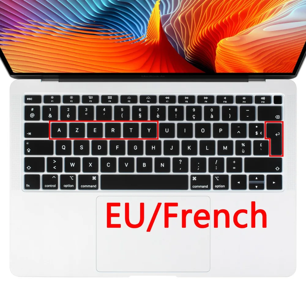 

Евро французский AZERTY мягкий силиконовый защитный чехол для клавиатуры для Macbook Retina Air Pro 13 2020 A2289 A2251 A1706 A2179 A1932