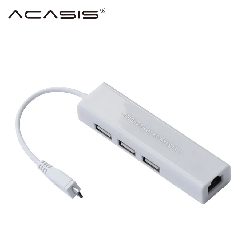 Концентратор Acasis OTG с 3 портами USB 2 0 10/100 Мб Micro к RJ45 LAN-адаптеру проводная сетевая