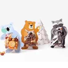 10 наборов, пластиковые пакеты для конфет, для детей, на день рождения, веселое творчество, Мультяшные животные, Подарочная сумка, Детские шоколадные печенья, бумажная упаковочная сумка