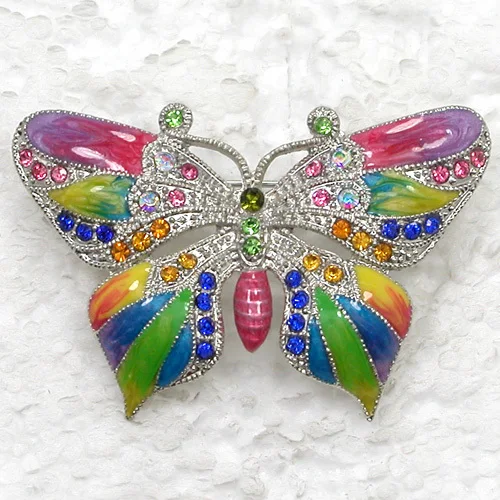 12 шт./лот оптовая продажа модная брошь со стразами эмаль булавка бабочка броши