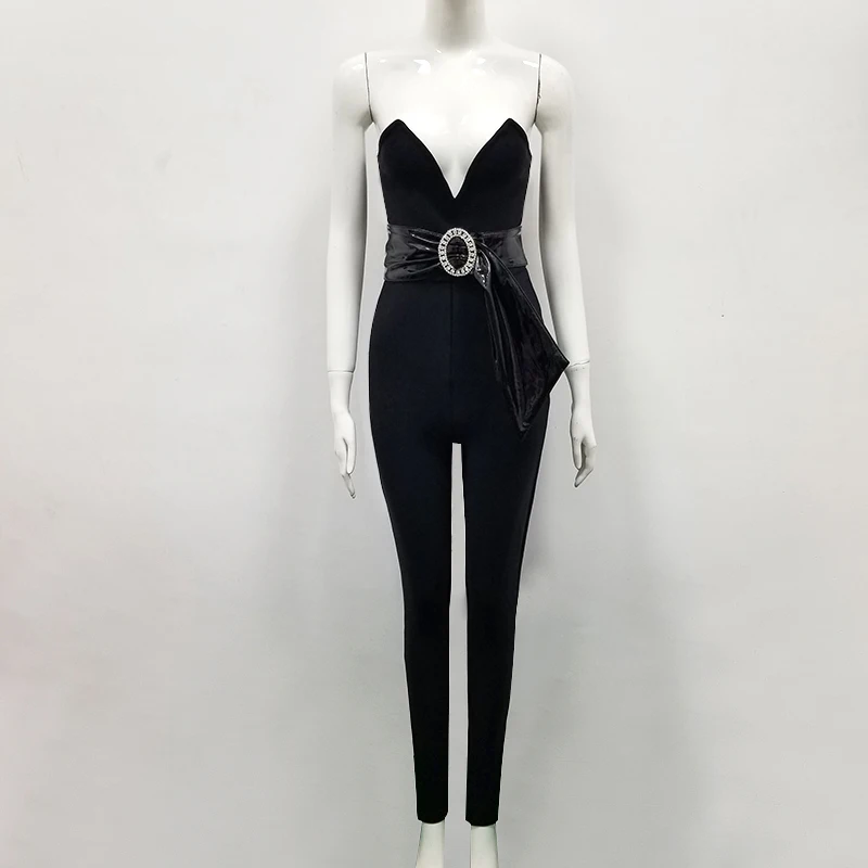 

2019 NEW Women black jumpsuits strapless Rompers Bodycon Celebrity evening Party Bandage jumpsuits wholesale
